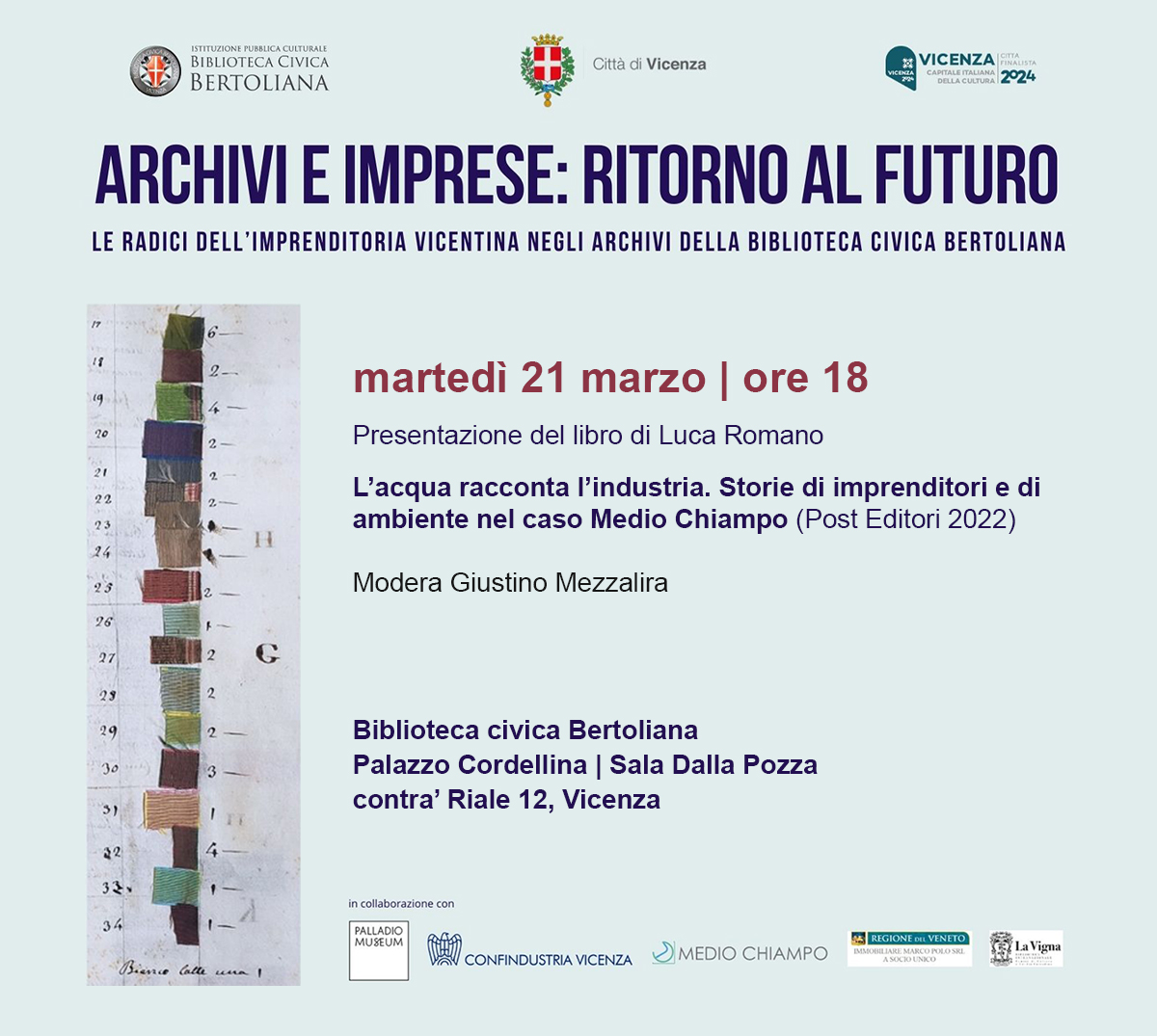 Valore acqua: locandina evento biblioteca bertoliana 21 marzo 2023